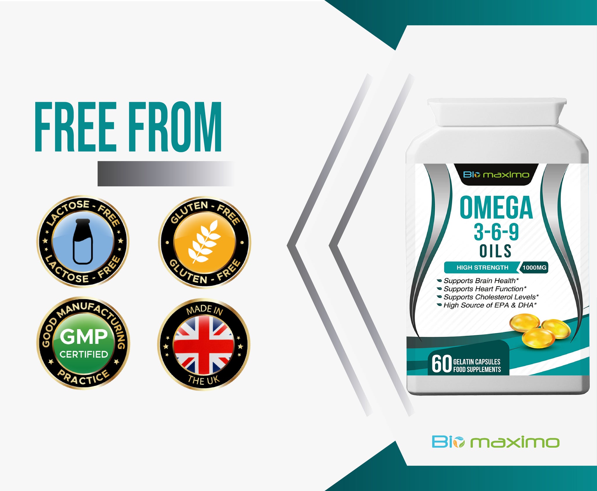 Biomaximo High Strength Omega 3-6-9 Fish Oil - EPA & DHA (60 Capsules)