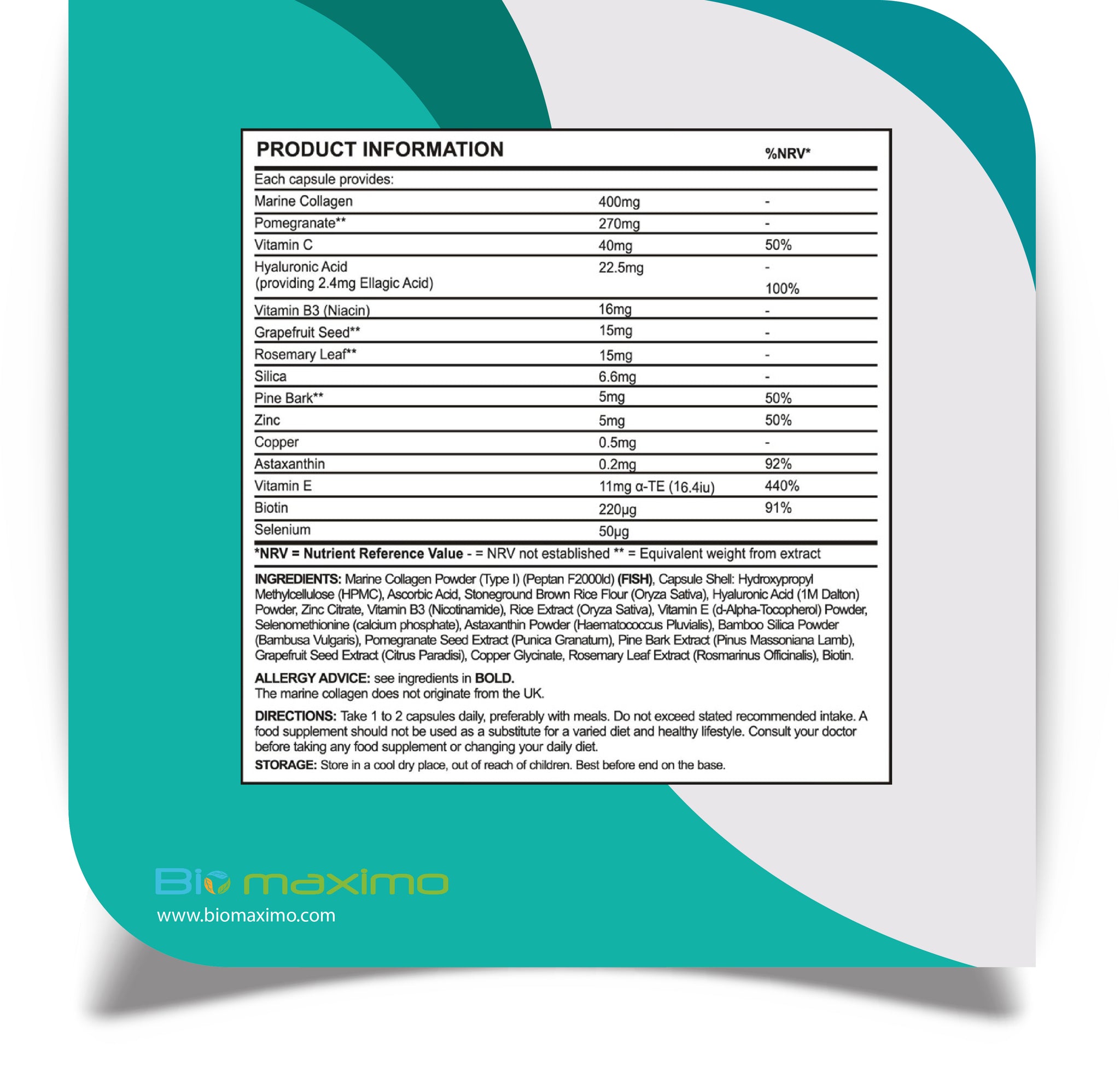Biomaximo Ultra Marine Collagen - Skin, Hair & Nails Formula With Vitamin C & Hyaluronic Acid