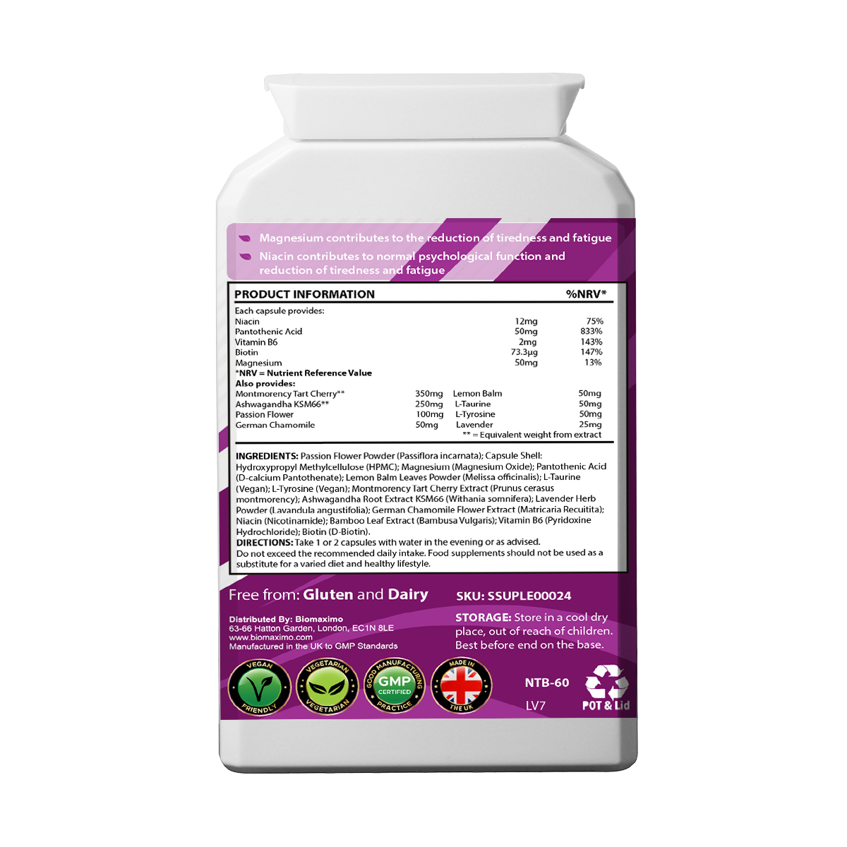 Biomaximo Sleep Formula with Magnesium, L-Tryptophan, Chamomile & Lemon Balm
