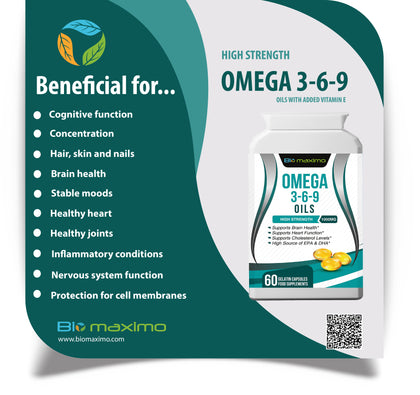 Biomaximo High Strength Omega 3-6-9 Fish Oil - EPA & DHA (60 Capsules)