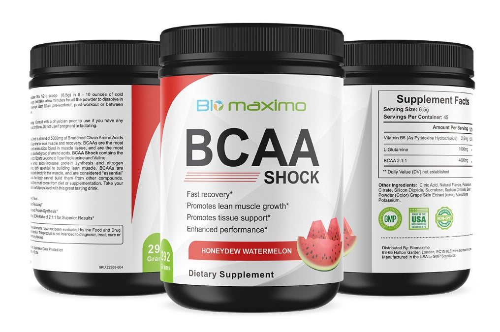 Biomaximo BCAA Shock Watermelon  - Amino Acids & Glutamine for Lean Muscle & Recovery