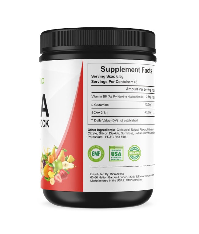 Biomaximo BCAA Shock Fruit Punch Supplement for Muscle Mass Development