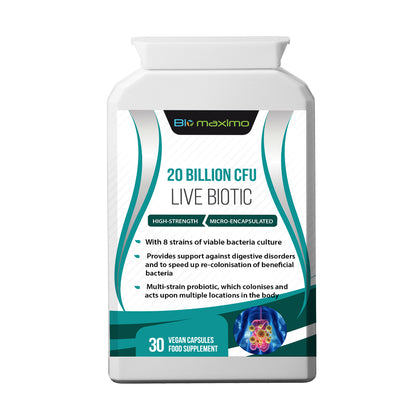 Biomaximo 20 Billion CFU Live Biotic With 20 Billion Friendly Bacteria Per Capsule