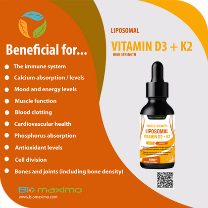 High Strength Vegan Liposomal Vitamin D3 K2 Liquid - Concentrated Formula - Biomaximo.com