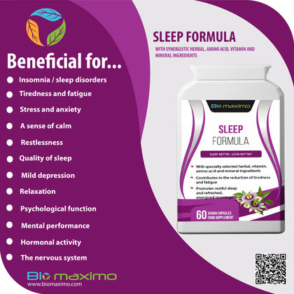 Biomaximo Sleep Formula com Melatonina, L-Triptofano, Camomila e Valeriana