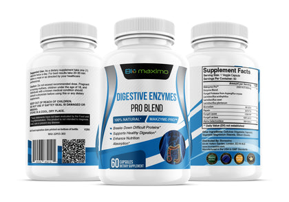 Biomaximo Digestive Enzyme 60 Capsules - D'origine végétale à haute résistance