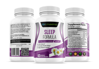 Biomaximo Sleep Formula avec mélatonine, L-tryptophane, camomille et valériane